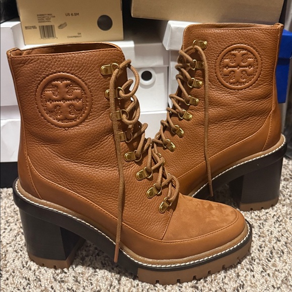 Tory Burch Shoes - Tory Burch Tan Lace-Up Leather Boots
